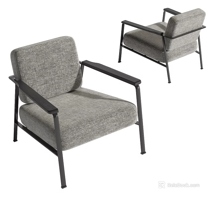 Comfortable Modern Leisure Chair With Gray Fabric Upholstery And Black Metal Frame 3d model 