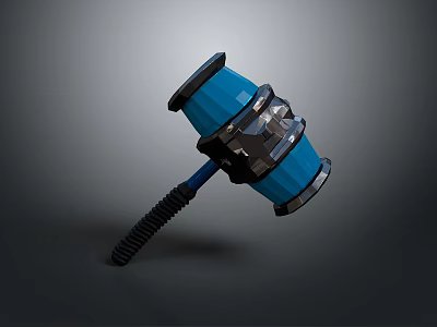 Blue Hammer Weapon with Modern Spiral Handle and Black Metal Parts 3d model
