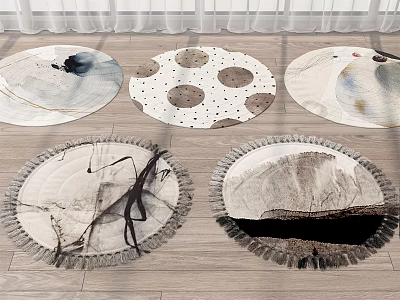 Stylish Round Rugs With Abstract Patterns And Fringed Edges In Neutral Tones 3d model