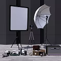 Projection Monitoring Setup With Screen Cameras Tripod Photography Umbrella And Equipment Cases