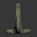 Ancient Bronze Household Item With Decorative Patterns Curved Design And Green Patina