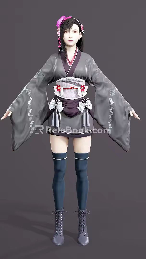 Final Fantasy Tifa with Skeleton Binding fbx with Tex Lights Eight Monkey Files Tifa Wutai Dress 3d model