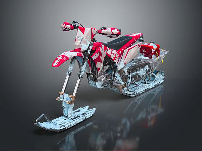 Red And White Sporty Snowmobile With Tracks And Skis For Snowy Terrain 3d model