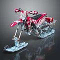 Red And White Sporty Snowmobile With Tracks And Skis For Snowy Terrain