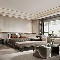 Modern Bedroom Featuring Open Walk-in Closet Sofa Marble Coffee Table Floor-to-Ceiling Window And Decorative Rug
