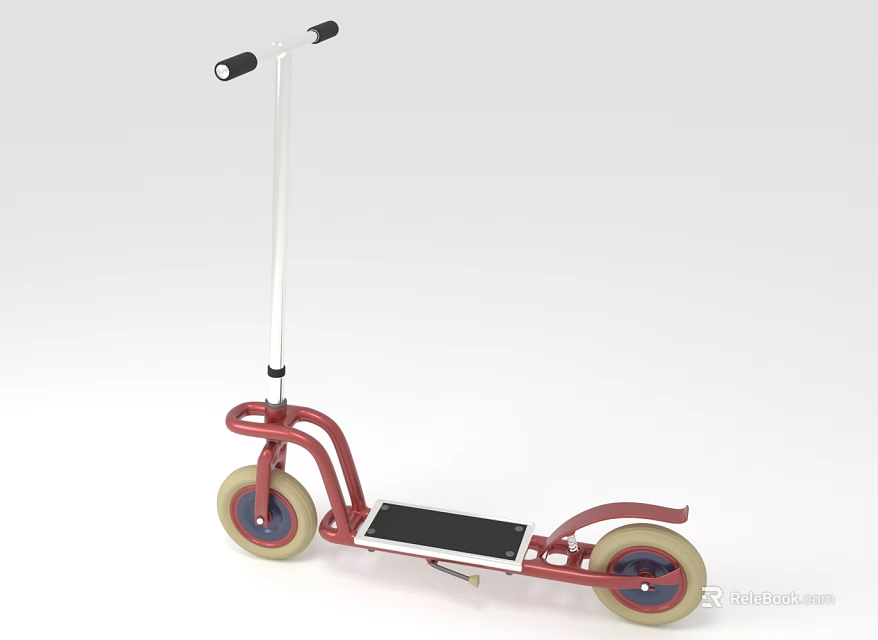 Red Two Wheeled Scooter With White Handlebar Black Deck And Yellow Wheels 3d model 