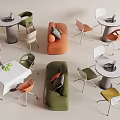 Modern Dining Table Set Collection With Colorful Chairs And Comfortable Sofa 3d model
