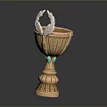 Golden Trophy With Laurel Wreath Ornament And Intricate Stem Base Design