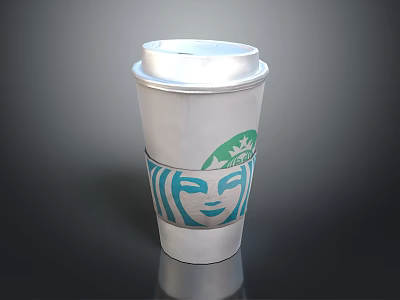 Starbucks Coffee Cup With Silver Lid And Green Logo Blue Face Design 3d model