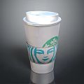 Starbucks Coffee Cup With Silver Lid And Green Logo Blue Face Design