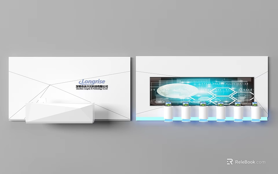 Modern Backdrop Wall Design With Digital Display And Blue LED Lighting 3d model 
