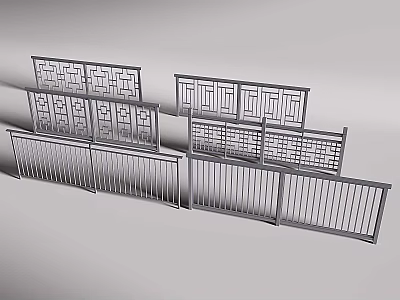 Various Stylish Metal Railings With Decorative Patterns And Vertical Bars For Home Balconies 3d model