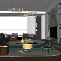 Modern Living Room Interior With Chandelier Sofa Coffee Table TV Wall And Scenic View