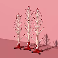 Three Tree Shaped Red And White Coat Racks On Pink Background 3d model