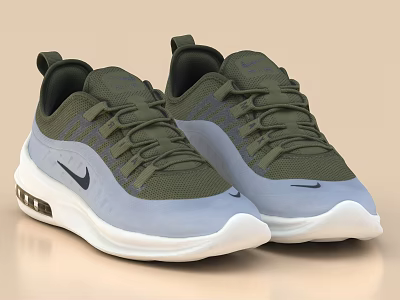 Olive Green And Light Gray Nike Swoosh Sneakers Lace Up Design Mesh Upper White Sole 3d model
