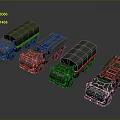 Military Trucks in Green and Brown with Canvas Covers Displayed from Various Angles