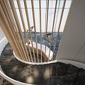 Modern Luxury Sales Office Interior Design With Wooden Slats And Reception Desk