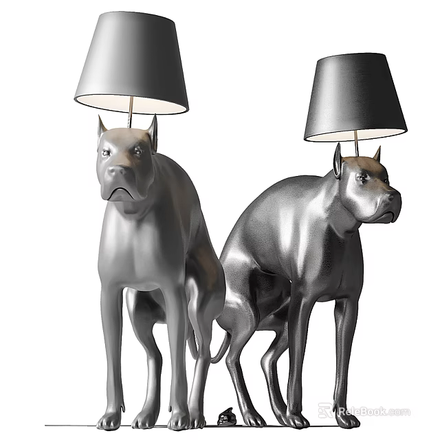 Silver Dog Shaped Floor Lamp With Elegant Lampshade For Modern Home Decor 3d model 