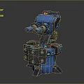 Blue Mechanical Double Barrel Turret Weapon With Metal Structure And Red Indicator Light 3d model