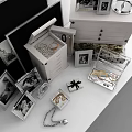 Modern Decorative Ornament Set With Photo Frames Drawer Cabinet And Glass Dome Clock