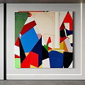 Modern Abstract Geometric Painting With Vibrant Multicolored Shapes Wall 3d model