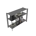 Multi Tiered Black Storage Shelf with Decorative Vases Books and Picture Frame