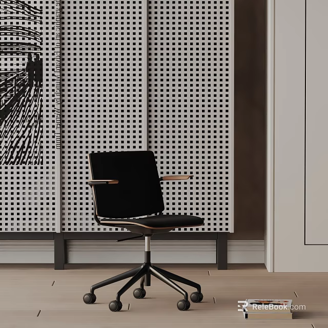 Modern Black Office Chair With Armrests Swivel Five Star Base And Perforated Wall Panel 3d model 
