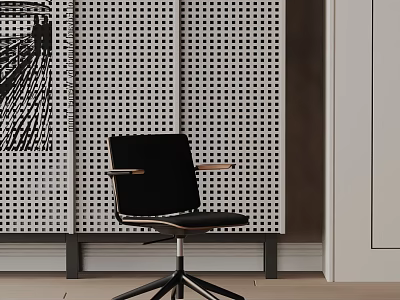 Modern Black Office Chair With Armrests Swivel Five Star Base And Perforated Wall Panel 3d model