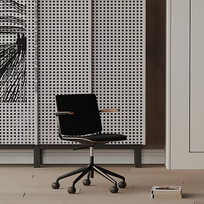 Modern Black Office Chair With Armrests Swivel Five Star Base And Perforated Wall Panel 3d model