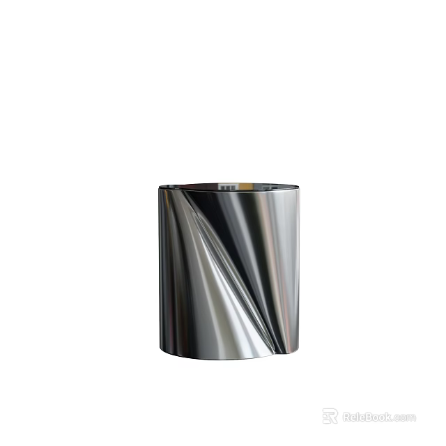 Modern Silver Metal Side Table With Smooth Cylindrical Design For Living Room 3d model 