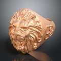 Exquisite Lion Head Design Ring With Golden Intricate Carving And Decorative Side