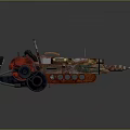 Homemade Mechanical Weapon With Wooden Metal Parts And Red Wheel Design