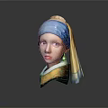 The Girl With a Pearl Earring Head Sculpture Wearing Blue Gold Headscarf And Pearl Earring