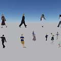 Diverse Group of People Walking Standing and Interacting in Different Poses