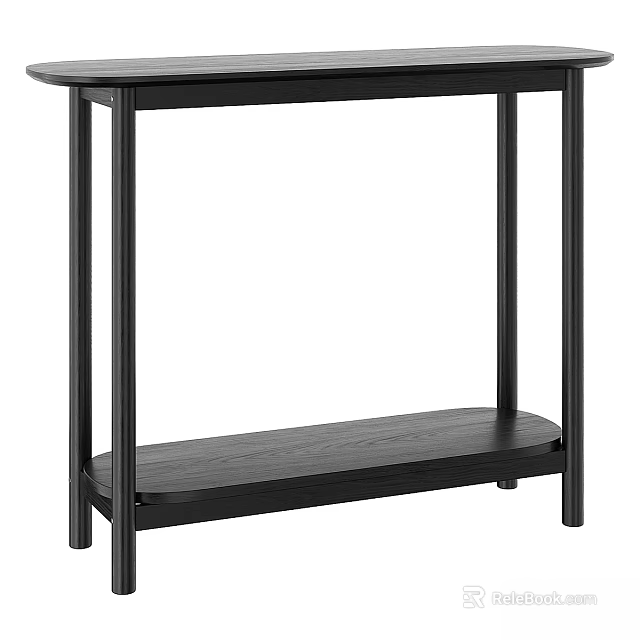 Sturdy Black Modern Sleek Dining Table With Four Legs And Lower Storage Shelf 3d model 