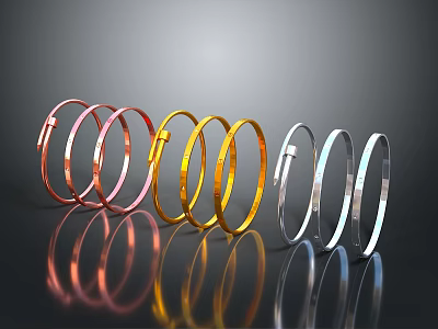 Fashionable Metal Bracelets in Pink Gold and Silver with Sleek Reflective Finish Design 3d model