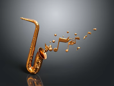 Elegant Golden Saxophone Home Decor Item With Musical Notes And Symbols 3d model
