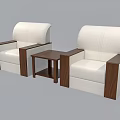 Modern White Single Sofa with Wooden Armrests and Matching Side Table 3d model