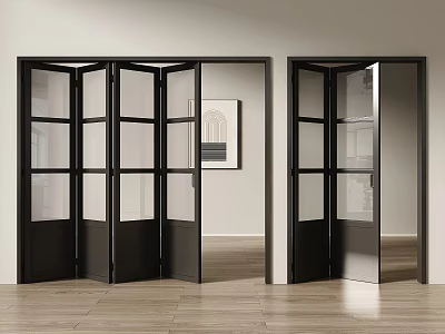Modern Interior Design Folding Doors With Black Frames And Clear Glass Panels 3d model