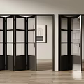 Modern Interior Design Folding Doors With Black Frames And Clear Glass Panels 3d model