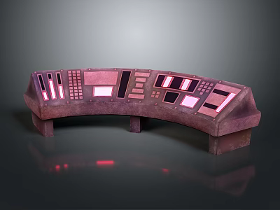 Futuristic Curved Control Console With Red Lighting And Multiple Displays Panels 3d model