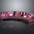 Futuristic Curved Control Console With Red Lighting And Multiple Displays Panels 3d model