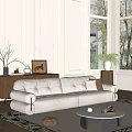 Modern White Sofa Coffee Table Set With Plush Pillows Wall Paneling In Bright Living Room