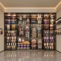 Illuminated Glass Display Cabinet With Rabbit Shaped Collectible Figures And Organized Shelves