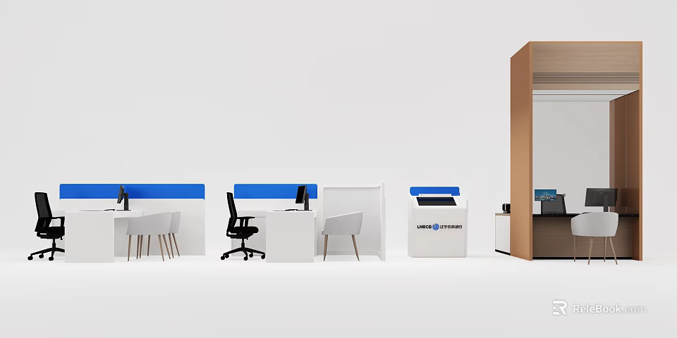Modern Bank Interior Design With Service Counter Office Area And Seating Furniture 3d model 