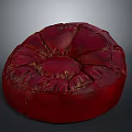 Red Round Cushion With Wrinkled Surface Soft Comfortable Seating For Living Room Home