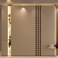 Modern Living Room Interior With Wooden Wall Decorative Painting And Marble Console Table Lighting