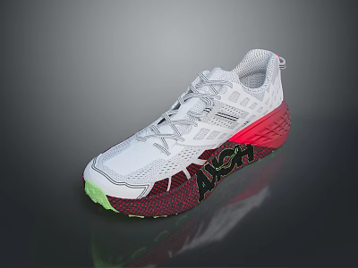 White Sporty Sneakers With Mesh Upper Red Green Sole And ASH Lettering 3d model