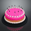Delicious Pink Frosted Cake With White Decorative Balls And Black Candles On Black Tray