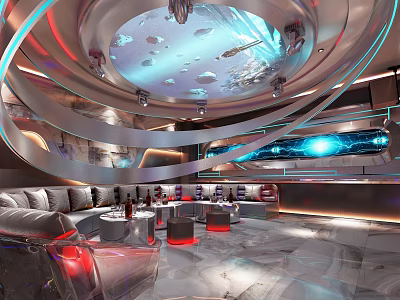 Futuristic KTV Interior With Luxury Sofas And Neon Lighting 3d model